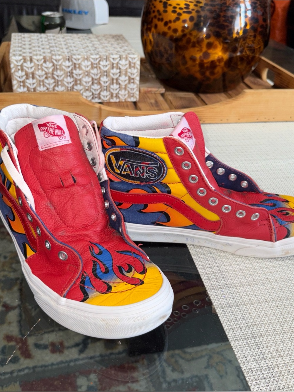Vans Red, Yellow & Navy Flame High-Top Sneakerssize 8.5 M
